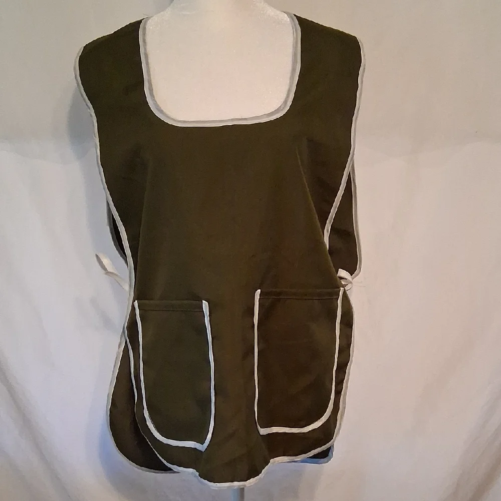 Olive Green LADIES WOMEN TABARD APRON OVERALL KITCHEN CATERING CLEANING